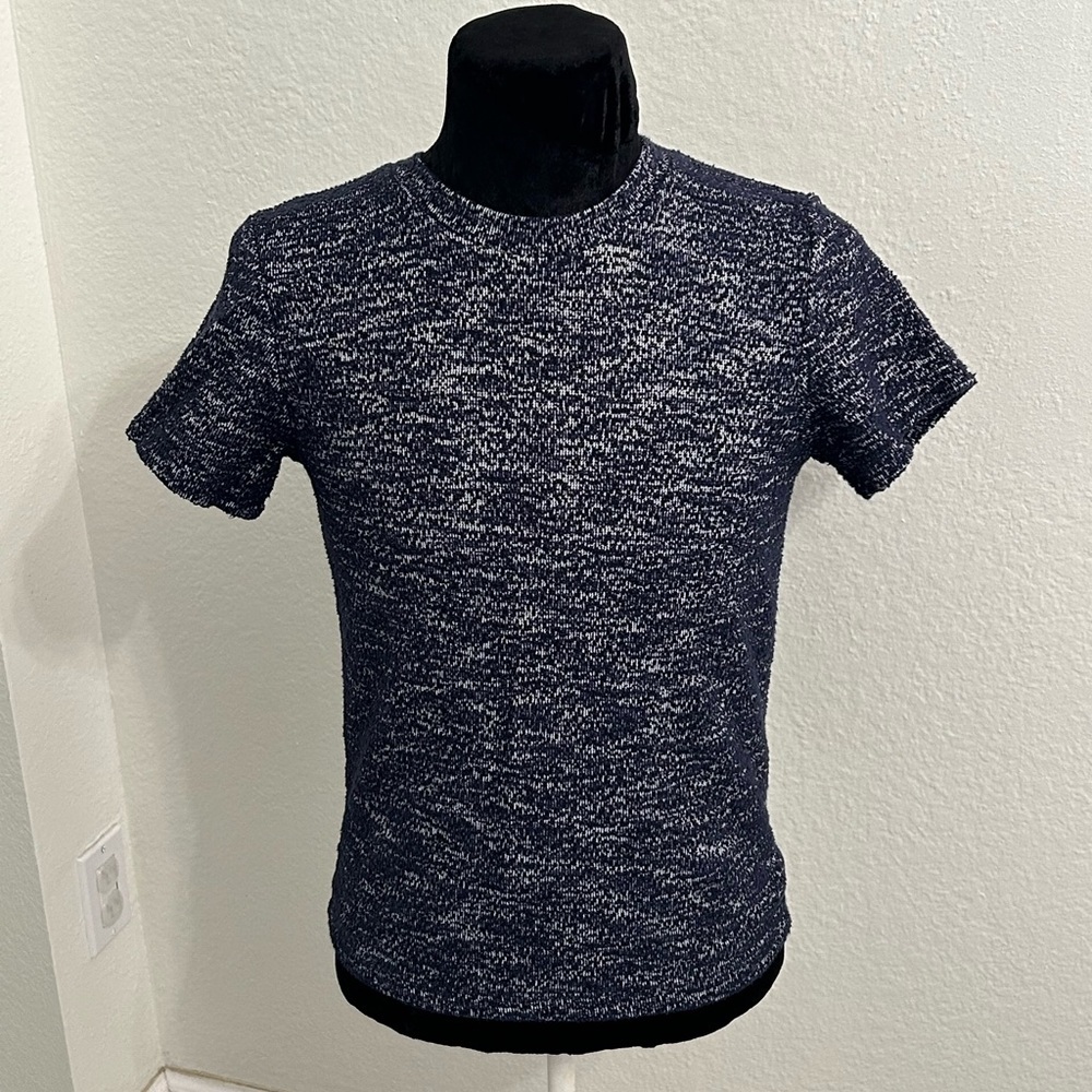 Free People Textured Knit Tee Navy Speckled Short Sleeve Top | Size Large